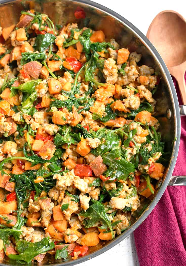 This Paleo Whole30 Sweet Potato Sausage Hash is a great egg-free breakfast. A filling meal that is gluten free, dairy free, and low FODMAP. 