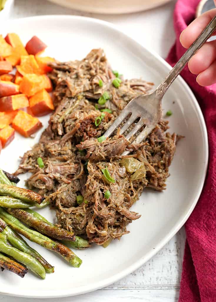 This Paleo Whole30 Mississippi Roast is flavorful, tender, and delicious. Gluten free, dairy free, low carb with a low FODMAP option.