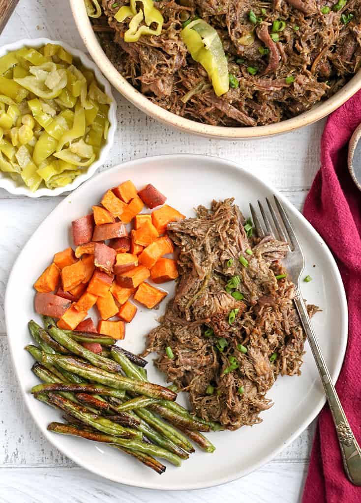 This Paleo Whole30 Mississippi Roast is flavorful, tender, and delicious. Gluten free, dairy free, low carb with a low FODMAP option.