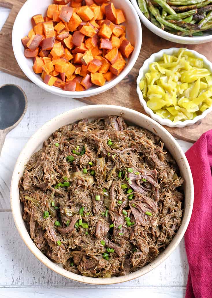 This Paleo Whole30 Mississippi Roast is flavorful, tender, and delicious. Gluten free, dairy free, low carb with a low FODMAP option.