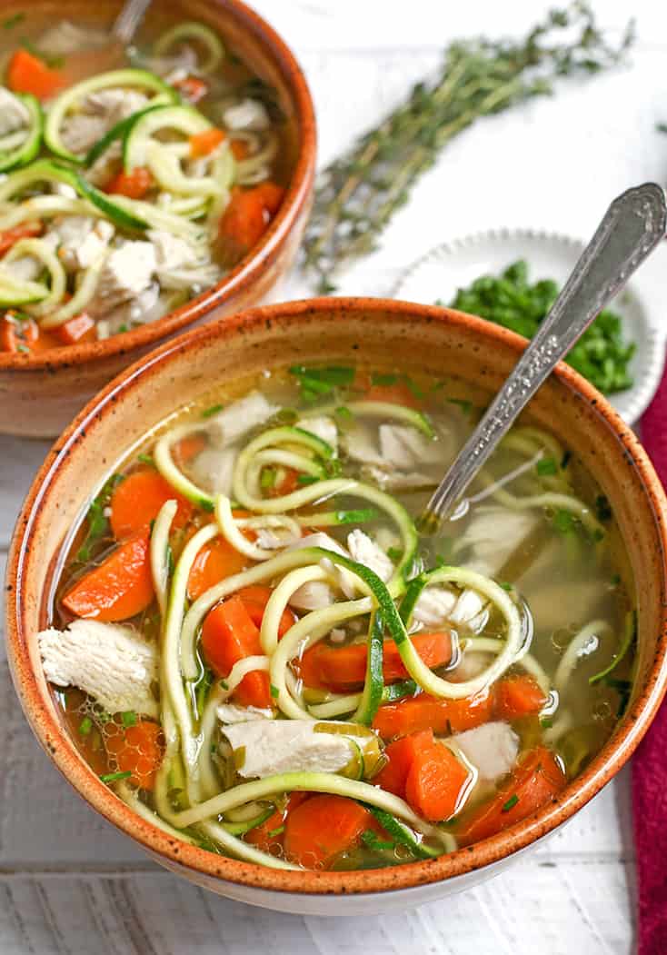 This Paleo Whole30 Chicken Zoodle Soup is just as good as the classic, made healthier. A satisfying soup that is gluten free, dairy free, low carb and low FODMAP. 