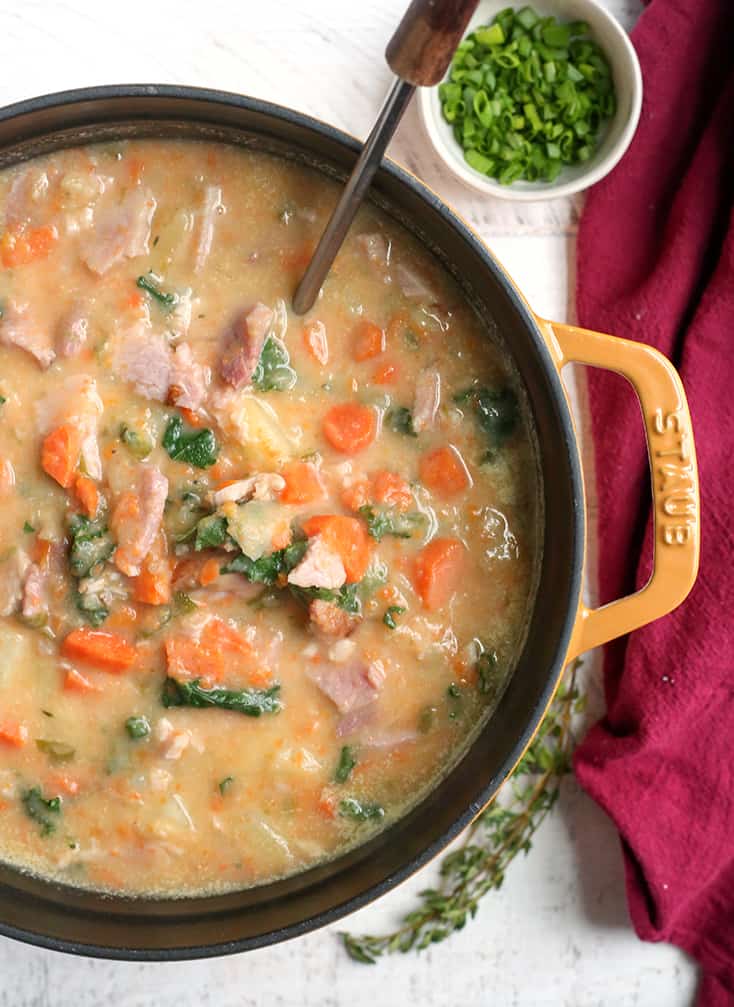 ham and potato soup in a pot