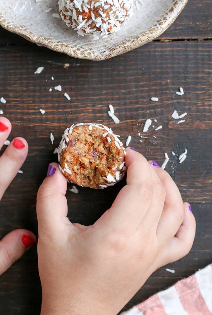 carrot cake balls with a bite out of it