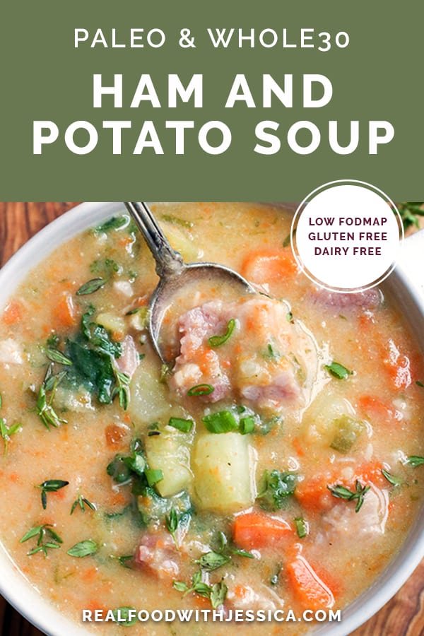 paleo ham and potato soup with text