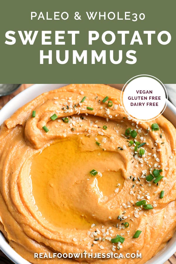 paleo sweet potato hummus with text