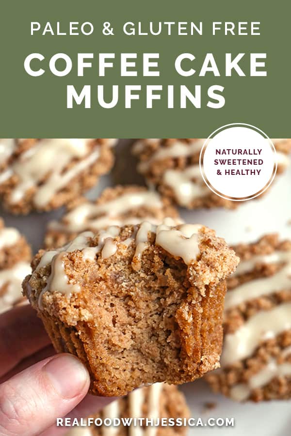 paleo coffee cake muffins with text