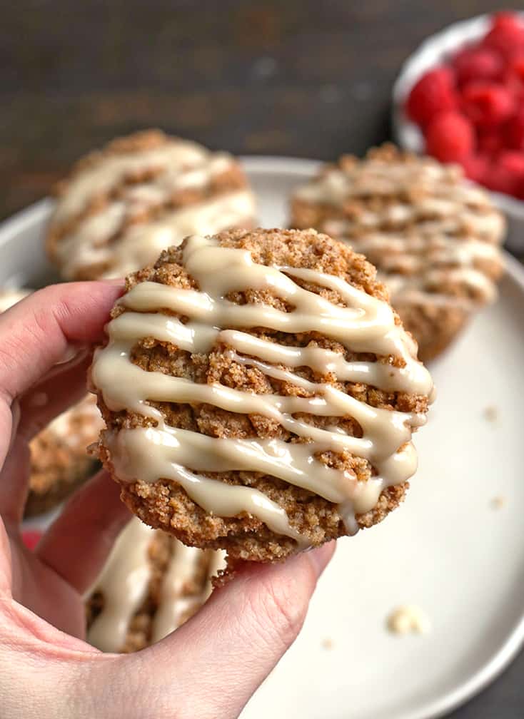 hand holding a paleo coffee cake muffing