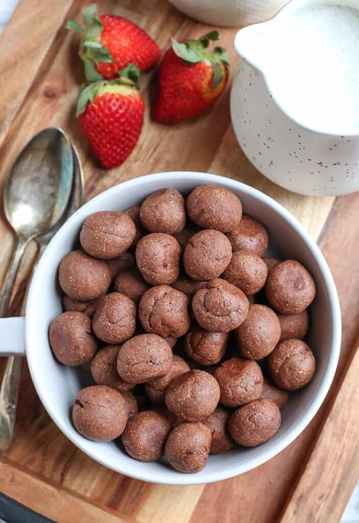 nut free paleo cocoa puffs in a bowl