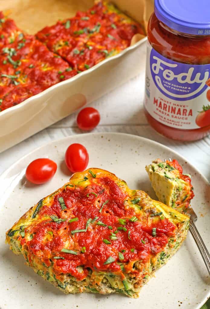 piece of paleo marinara breakfast casserole on a plate