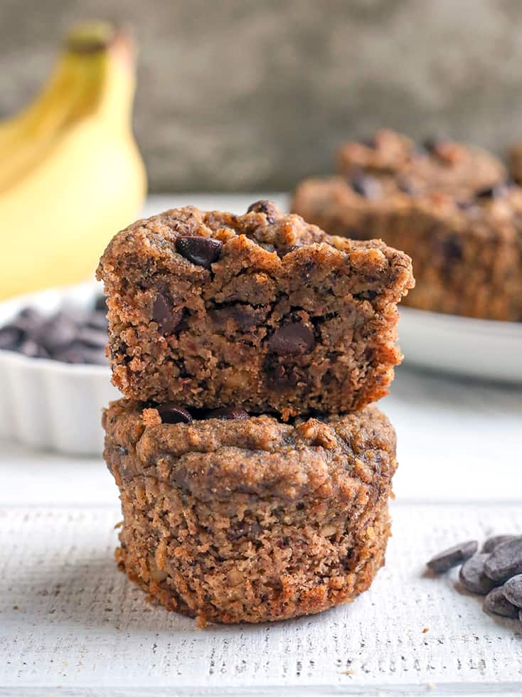 a stack of two vegan paleo banana muffins 