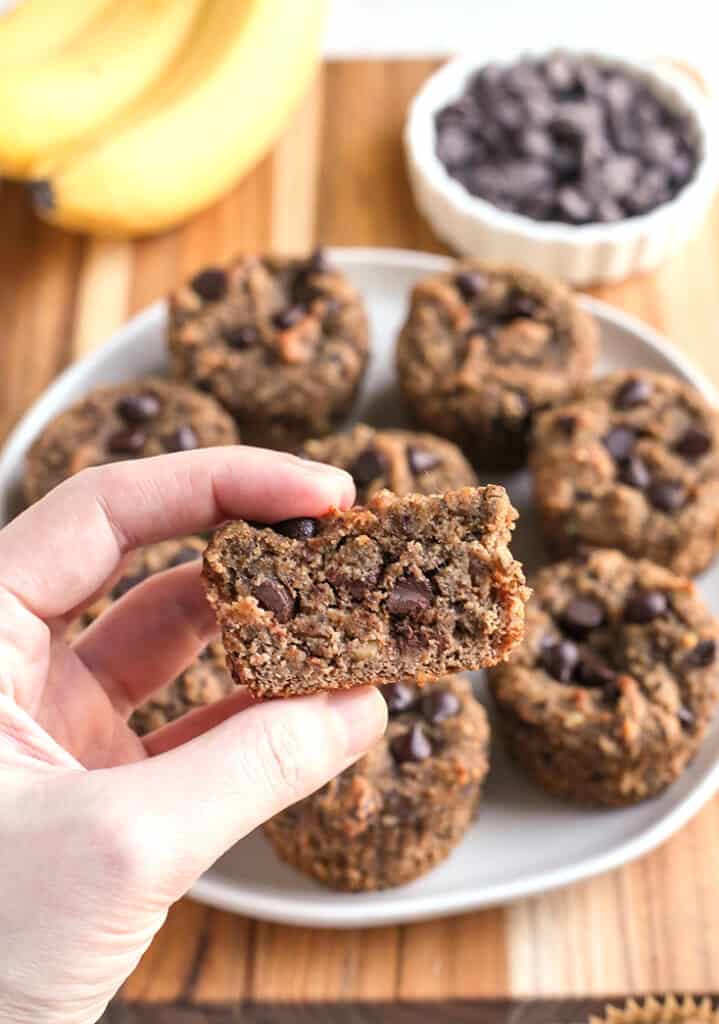 hand holding a vegan paleo banana muffin 