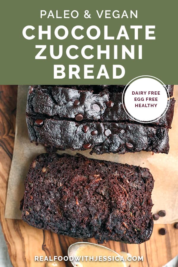 vegan chocolate zucchini bread with text