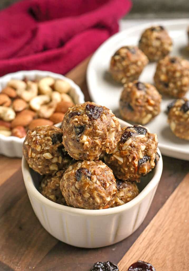 paleo tart cherry granola bites in a small bowl