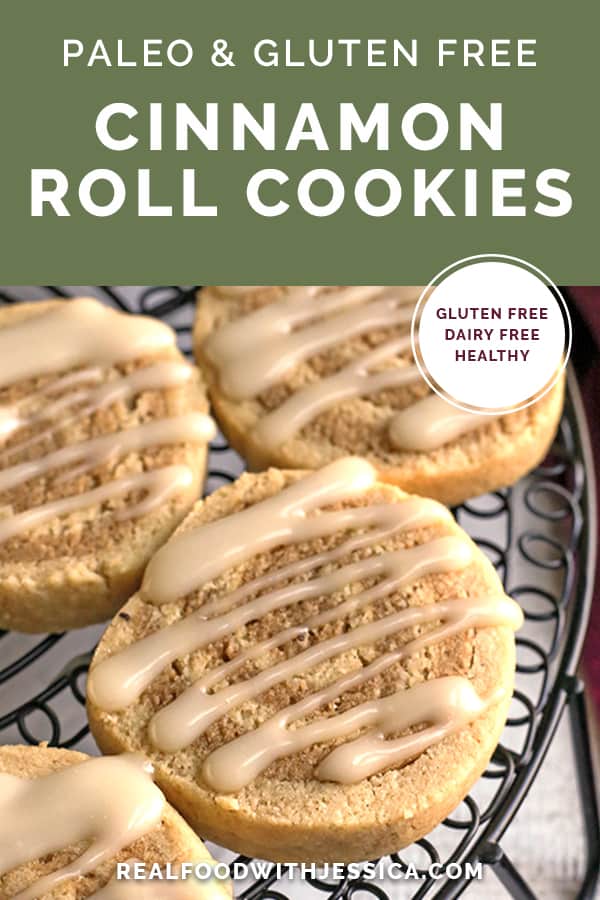 paleo cinnamon roll cookies with text