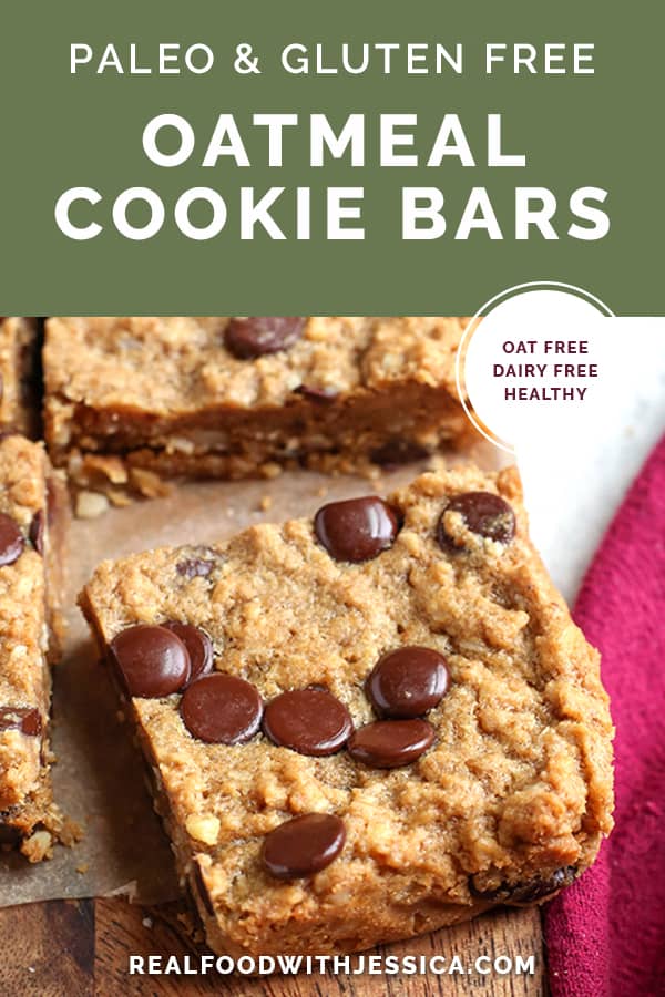 paleo oatmeal cookie bars with text