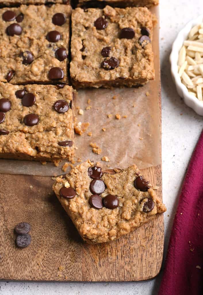 paleo oatmeal cookie bars on a cutting board