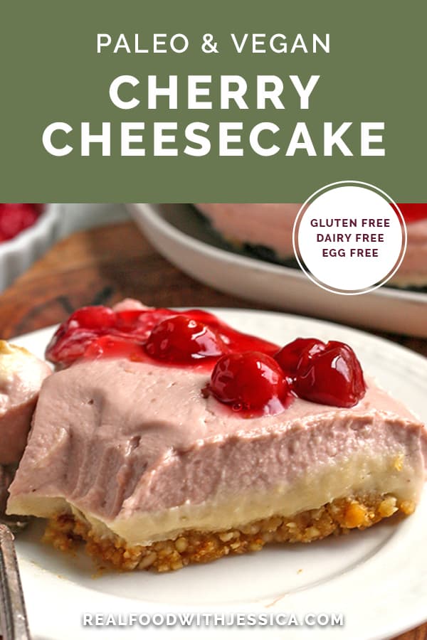 paleo vegan cherry cheesecake with text 