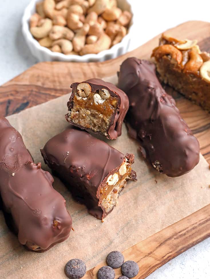 vegan paleo snickers bars. Inside showing. 