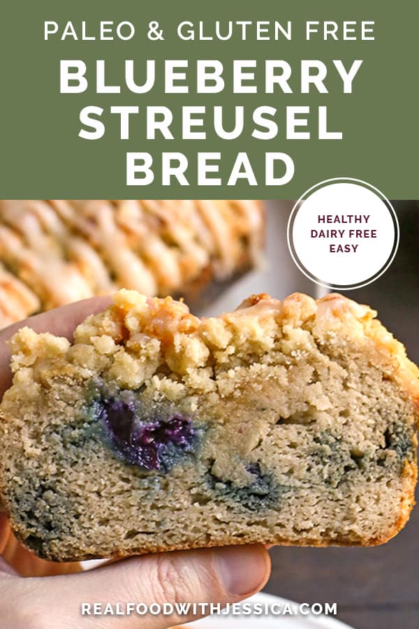 blueberry streusel bread with text 