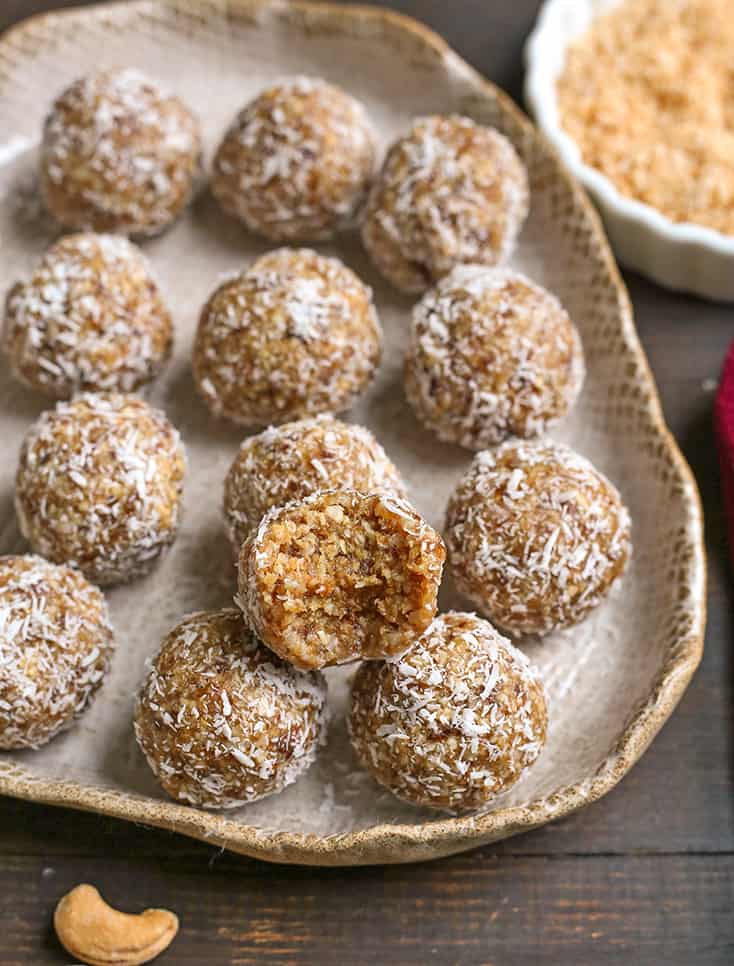 plate of cashew coconut bites 