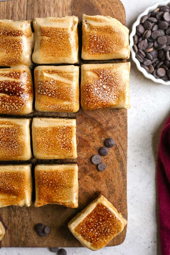 top view of paleo s'more cookie bars showing the toasted marshmallow