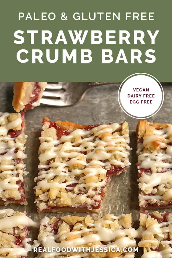 strawberry crumb bars with text