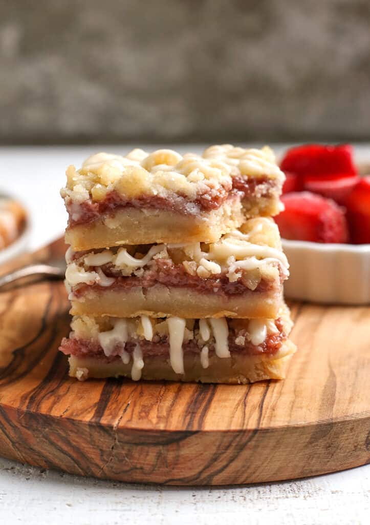 stack of paleo strawberry crumb bars 