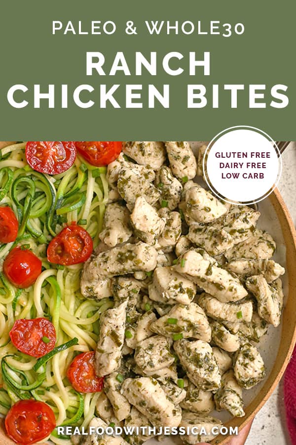 paleo ranch chicken bites with text