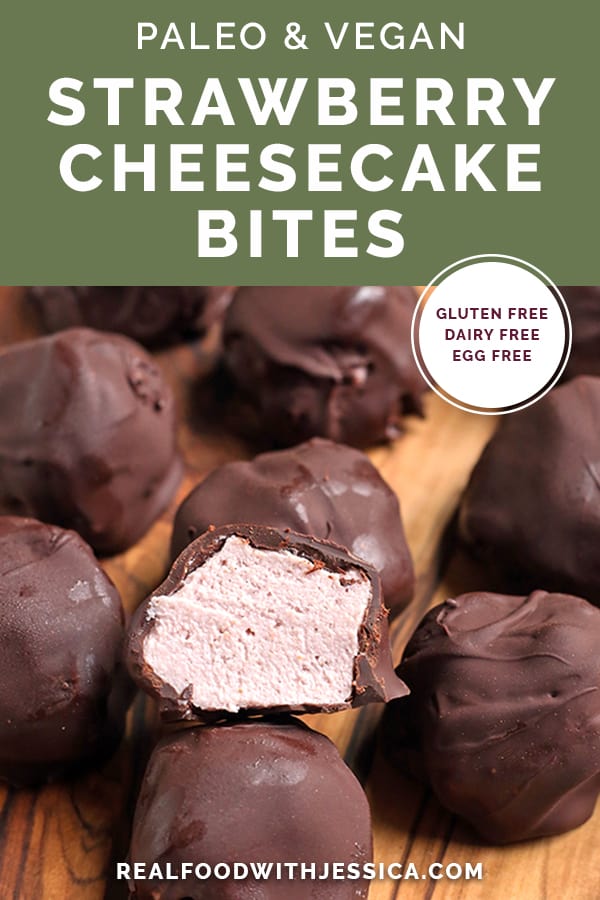 paleo strawberry cheesecake bites with text