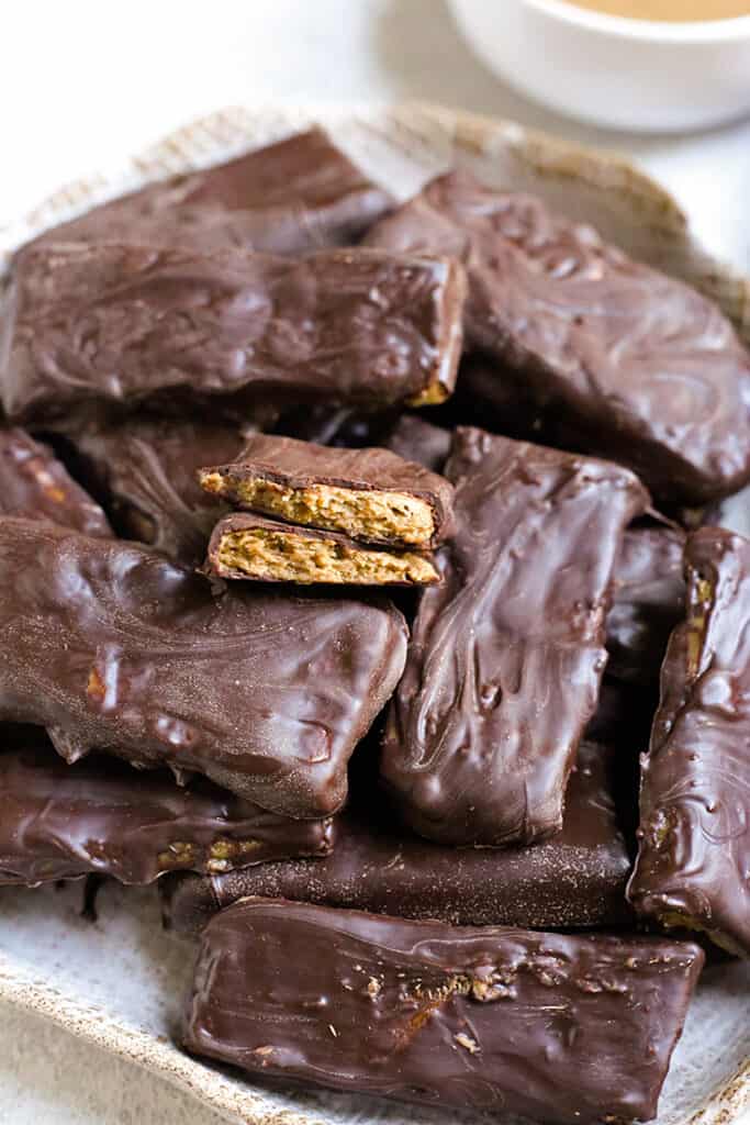 plate of vegan paleo butterfinger candy bars