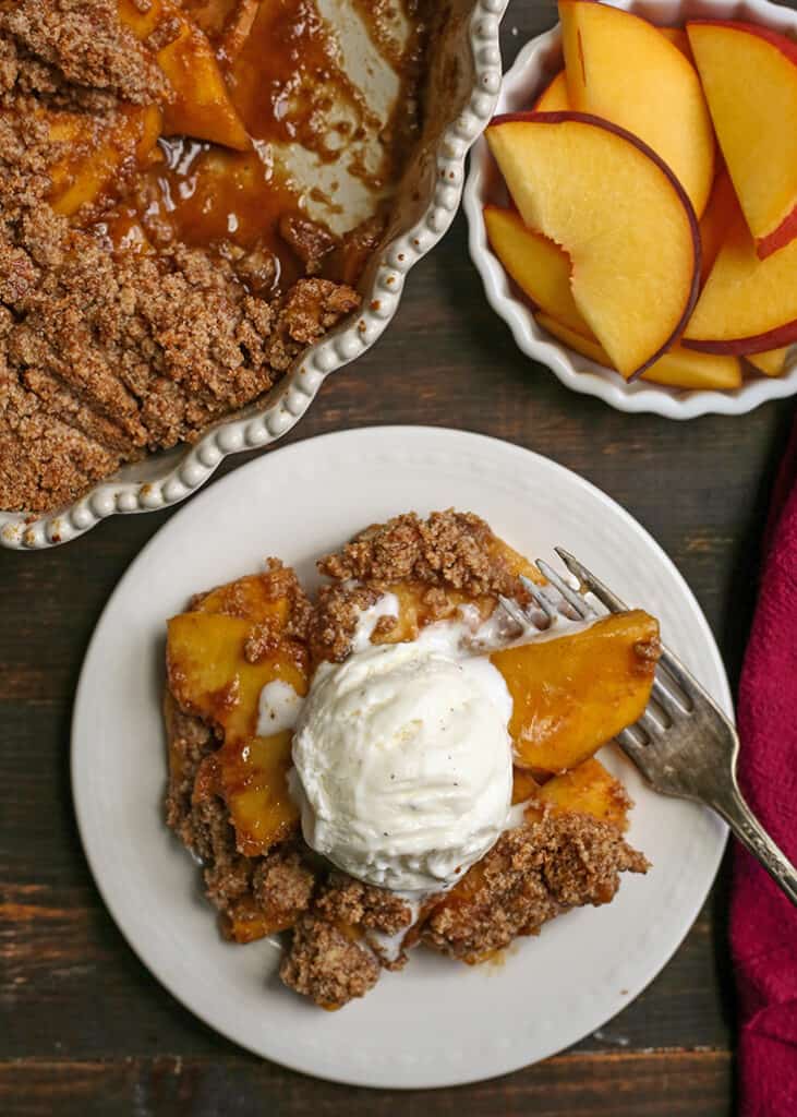 top view of paleo vegan peach crisp