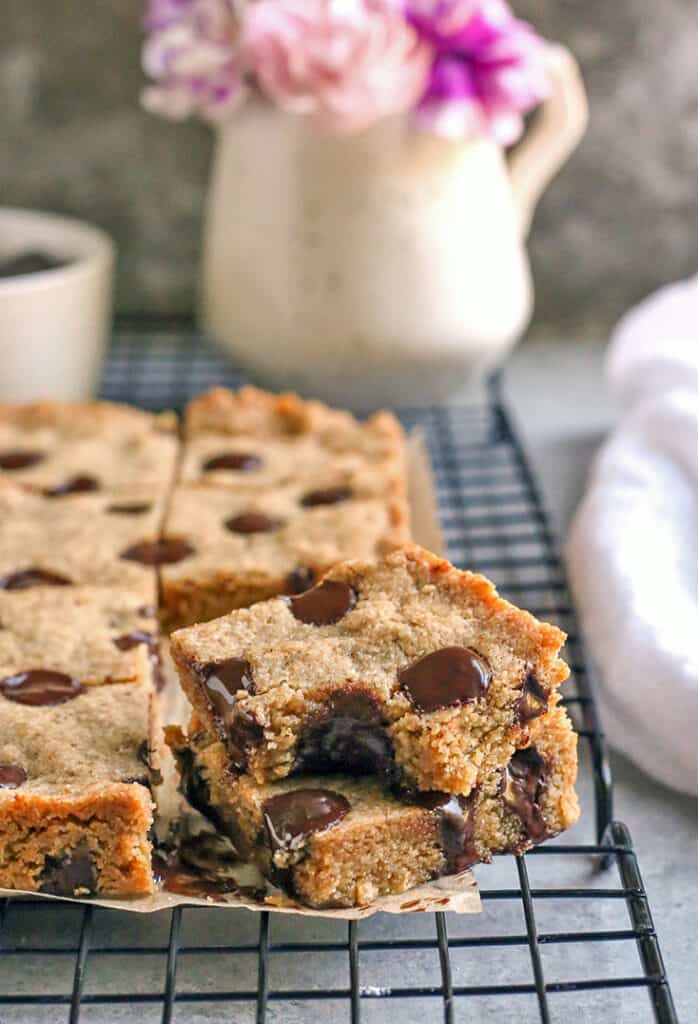 a stack of two grain free brown butter blondies