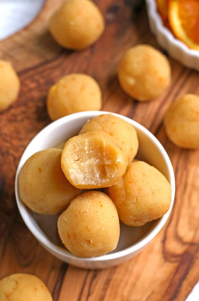 a bowl of vegan paleo orange creamsicle bites