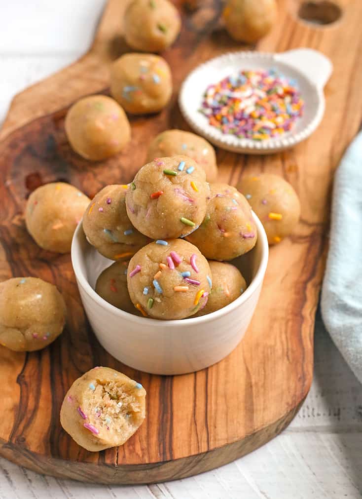 a small bowl of vegan paleo birthday cake bites