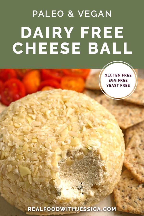 paleo vegan cheeseball with text 