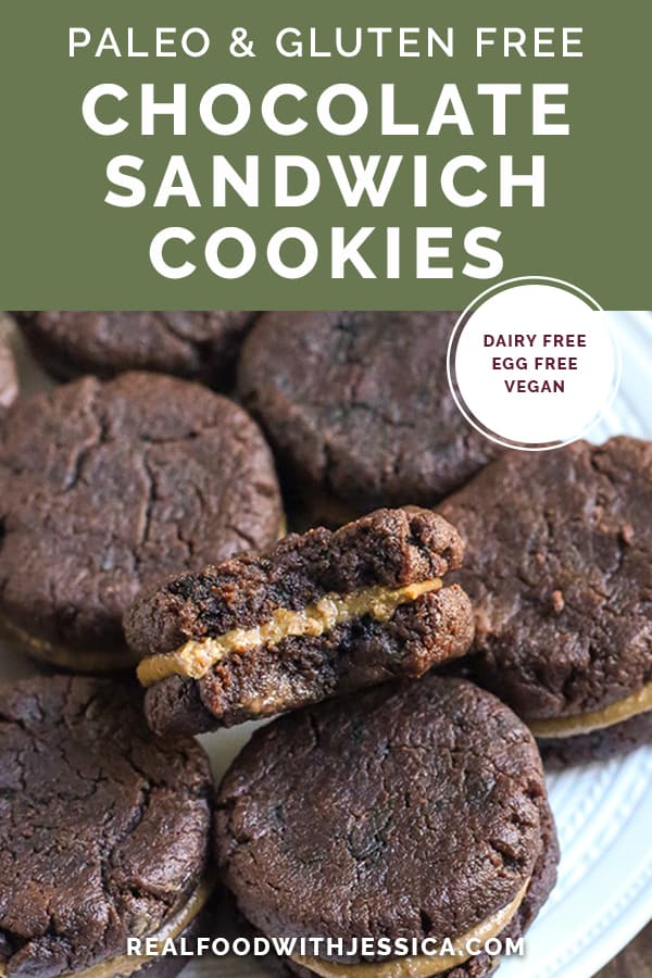 paleo chocolate sandwich cookies with text 