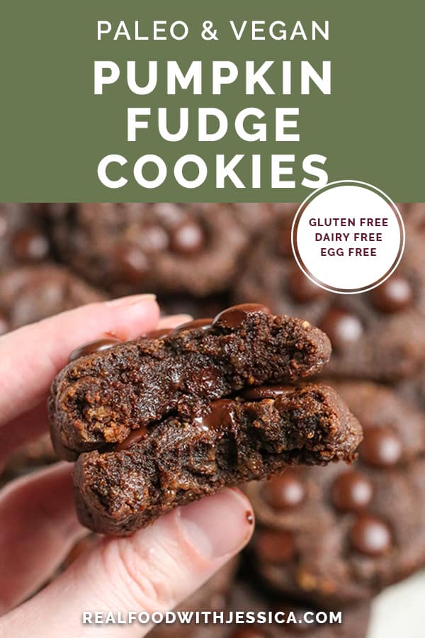 paleo pumpkin fudge cookies with text