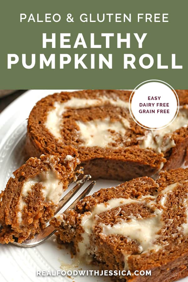 paleo pumpkin roll with text 