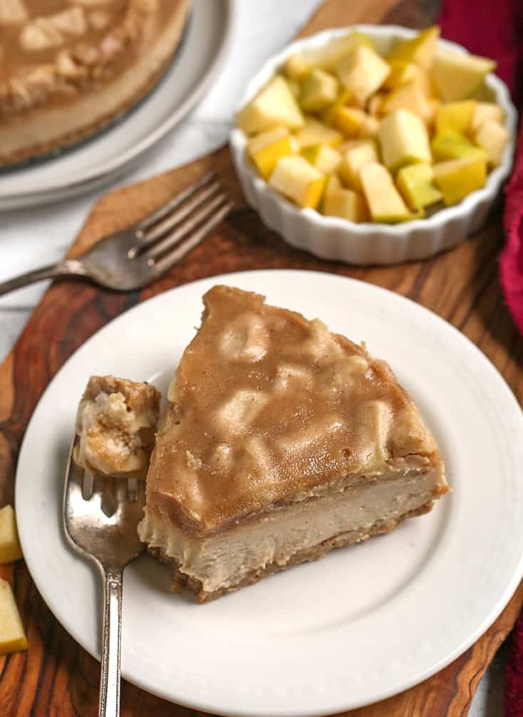 top view of paleo vegan caramel apple cheesecake 