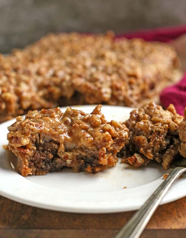 close up of a paleo pecan sticky bun, inside cinnamon showing 