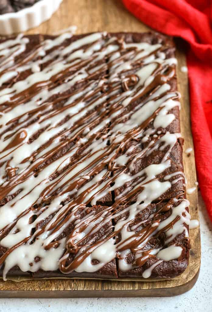 paleo peppermint brownies on a cutting board 