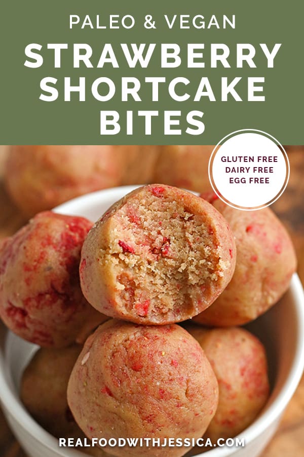 paleo vegan strawberry bites with text 