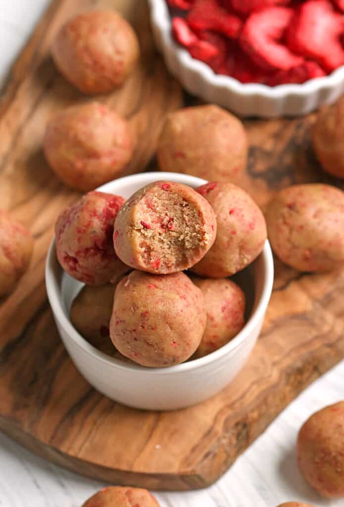 bowl of paleo vegan strawberry shortcake bites