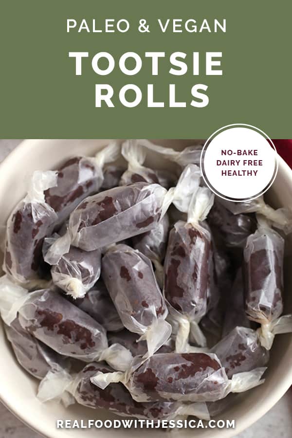 paleo vegan tootsie rolls with text 