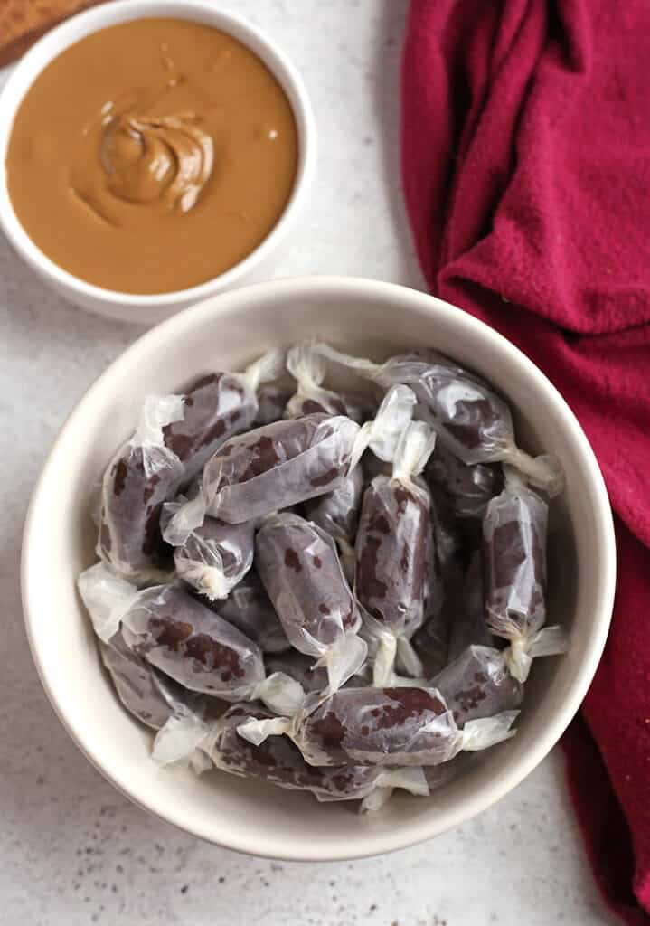 a bowl of paleo vegan tootsie rolls