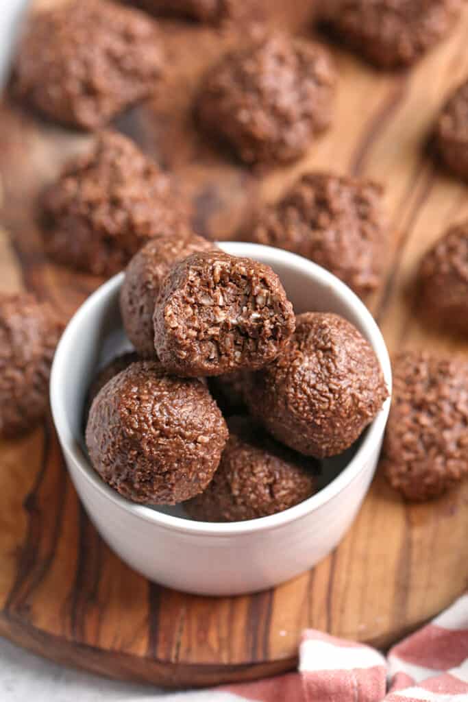 small bowl of vegan paleo chocolate coconut bites