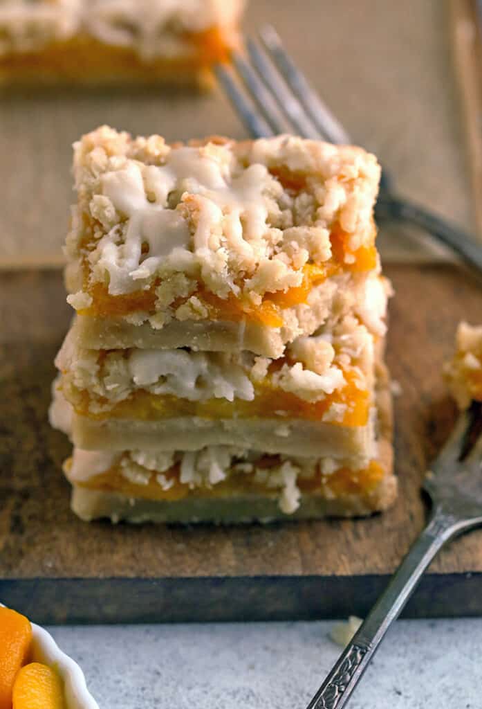 stack of paleo mango coconut crumb bars