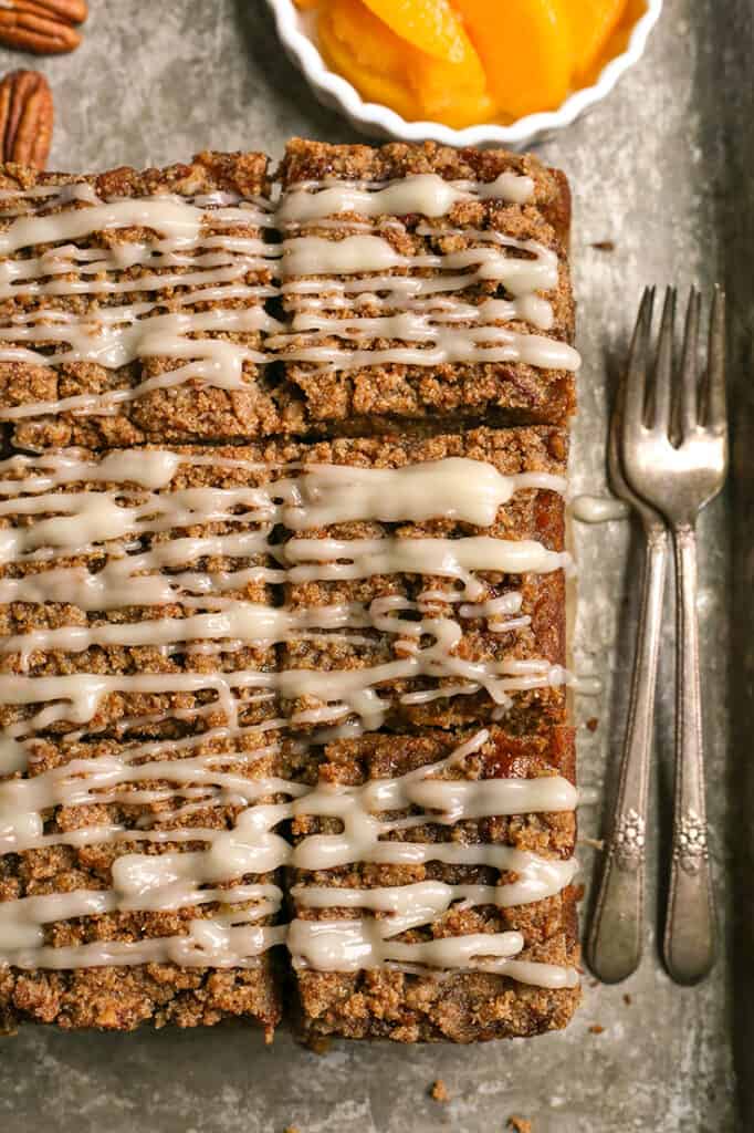 top view of paleo peach cobbler coffee cake 