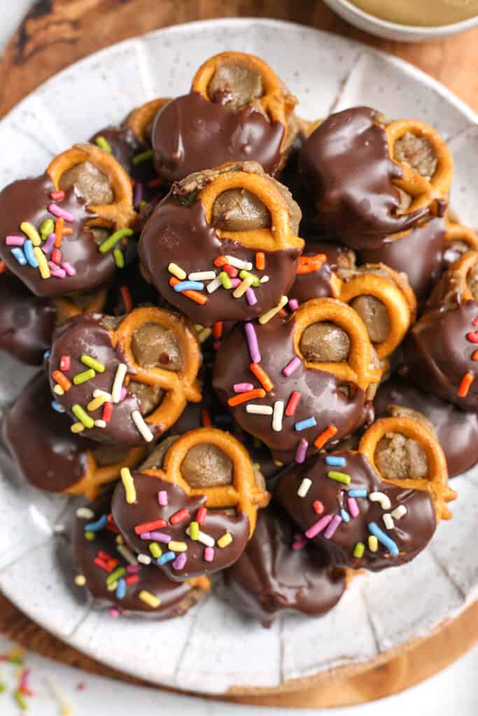 close up of gluten free sunbutter pretzel bites 