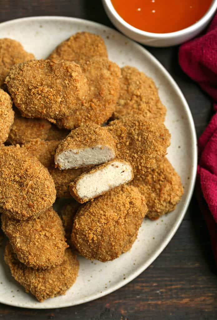 top view of a plate of paleo chicken nuggets 